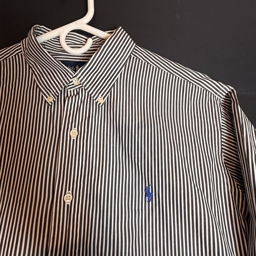 Ralph Lauren Striped Button Down Shirt Mens XL Navy White Excellent Long Sleeve